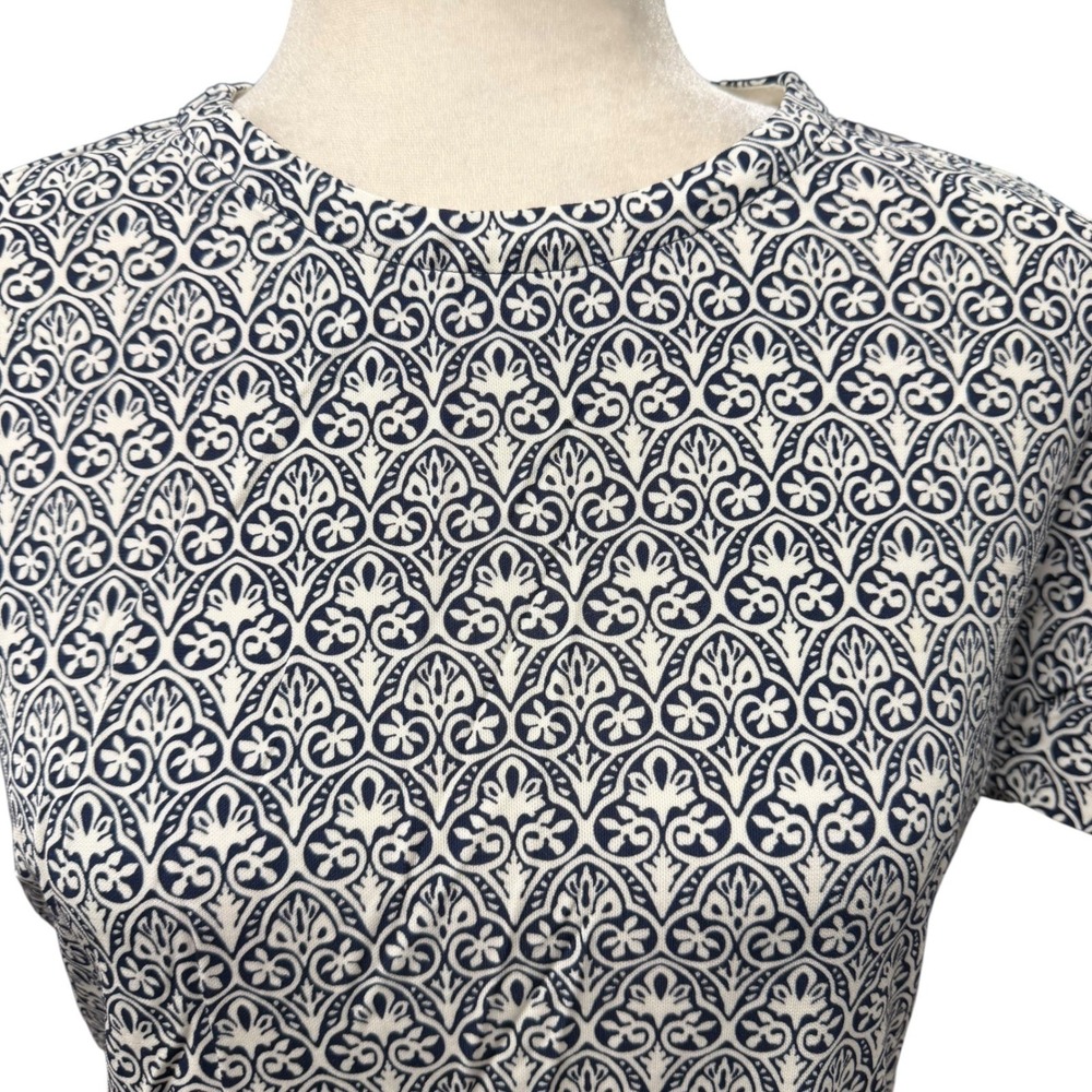 Tory Burch Top Womens M Slinky Knit Navy Damask Medallion Rayon Zip Back Blouse - Picture 10 of 11